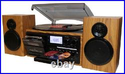 Bluetooth Classic Style Record Player Turntable with AM/FM Radio, CD / Cassette