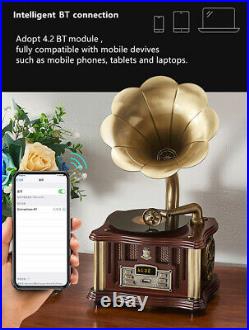 Bluetooth Phonograph Record Player Turntable Vintage Gramophone with Remote USA