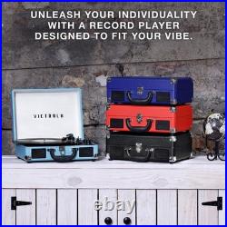 Bluetooth Portable Suitcase Record Player 3-Speed Vinyl with Built-in Speaker