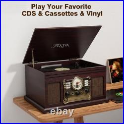 Bluetooth Record Player 10 in 1, 3-Speed Belt-Drive Turntable with Speakers