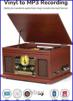 Bluetooth Record Player 10 in 1, 3-Speed Turntable for Vinyl with Speakers, LP
