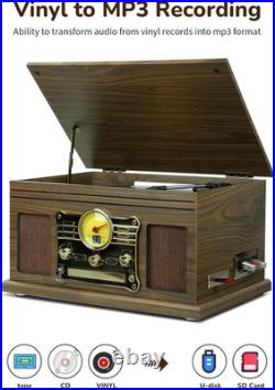 Bluetooth Record Player 10 in 1, 3-Speed Turntable for Vinyl with Speakers, LP t