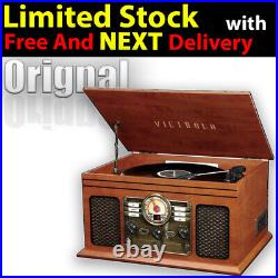 Bluetooth Record Player 3-speed 6-in-1 Nostalgic Turntable with CD and Cassette