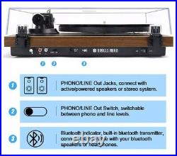 Bluetooth Record Player Turn Table Vinyl LP Classic Modern Retro Stereo Wood New
