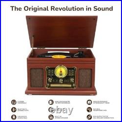 Bluetooth Record Player Turntable 3 Speed 33 45 78 RPM CD Cassette FM Radio MP3