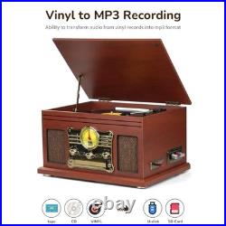 Bluetooth Record Player Turntable 3 Speed 33 45 78 RPM CD Cassette FM Radio MP3
