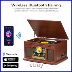 Bluetooth Record Player Turntable 3 Speed 33 45 78 RPM CD Cassette FM Radio MP3