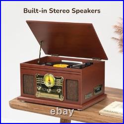 Bluetooth Record Player Turntable 3 Speed 33 45 78 RPM CD Cassette FM Radio MP3