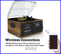 Bluetooth Record Player Turntable, AM/FM Radio, Cassette, CD Player, Speaker