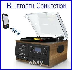 Bluetooth Record Player Turntable, AM/FM Radio, Cassette, CD Player, Speaker