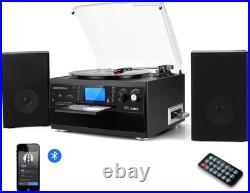 Bluetooth Record Player Turntable with Stereo Speaker, Cassette, Radio