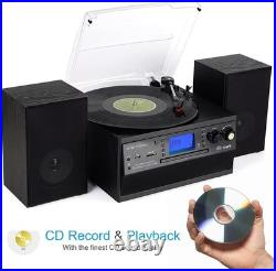 Bluetooth Record Player Turntable with Stereo Speaker, Cassette, Radio