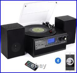 Bluetooth Record Player Turntable with Stereo Speaker, Cassette, Radio