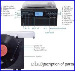 Bluetooth Record Player Turntable with Stereo Speaker, LP Vinyl to MP3 Conver