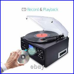 Bluetooth Record Player Vinyl Turntable to MP3 CD Cassette Player AM/FM Radio