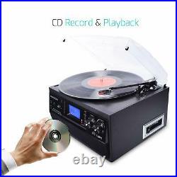 Bluetooth Record Player with Stereo Speakers CD and Cassette Player AM/FM Radio