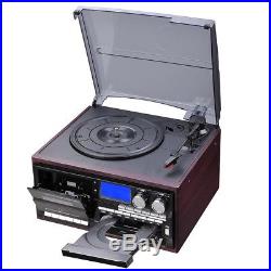 Bluetooth Stereo Record Player System with Speakers Turntable AM/FM CD Cassette