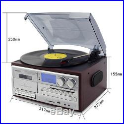 Bluetooth Turntable LP Vinyl Record Player CD/Cassette/Radio/USB Stereo Speakers