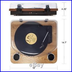 Bluetooth USB Turntable Vintage Record Player Vinyl-to MP3 Nature Wood 3-Speed