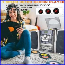 Bluetooth Vinyl Stereo Record Player, 3-Speed Stereo Turntable CD Player Music S