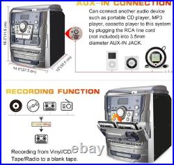 Bluetooth Vinyl Stereo Record Player, 3-Speed Stereo Turntable CD Player Music S