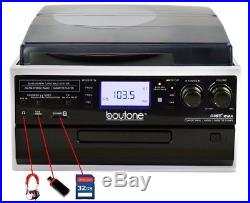 Boytone BT-22WT, Bluetooth Record Player Turntable AM/FM Cassette CD/MP3/SD/USB