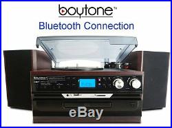 Boytone BT-24DJM Bluetooth Record Player Turntable Stereo System CD Cassette AM/