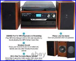 Boytone BT-24MB Bluetooth Classic Style Record Player Turntable with AM/FM