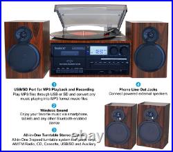 Boytone BT-28MB 3-Speed Bluetooth Turntable, Record Player, CD, cassette, AM, FM