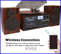 Boytone BT-28MB 3-Speed Bluetooth Turntable, Record Player, CD, cassette, AM, FM