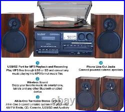 Boytone BT-28MB Stereo Bluetooth Turntable, Record Player, CD, Cassette, AM FM