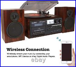 Boytone BT-28MB Stereo Bluetooth Turntable, Record Player, CD, Cassette, AM FM