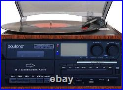 Boytone BT-28MB Stereo Bluetooth Turntable, Record Player, CD, Cassette, AM FM