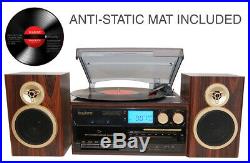 Boytone BT-28SPM 3-Speed Bluetooth Turntable, Record Player, CD, cassette, AM, FM