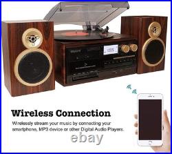 Boytone BT-28SPM Bluetooth Classic Record Player Turntable System AM/FM Radio US