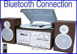 Boytone BT-28SPS Bluetooth Record Player Stereo CD Cassette USB SD Silver REFURB