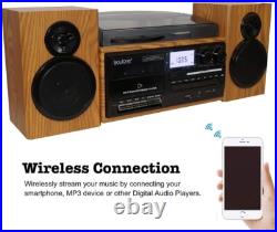 Boytone BT-28SPW Bluetooth Classic Turntable Record CD Player AM/FM Radio Walnut