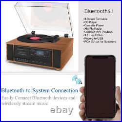 Boytone BT-38SM Bluetooth Classic Turntable Record Player System, AM/FM Radio