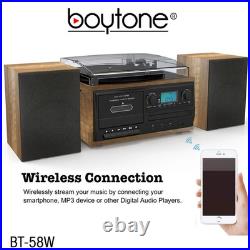 Boytone BT-58W, Bluetooth Classic Style Record Player Turntable AM/FM, CD Player