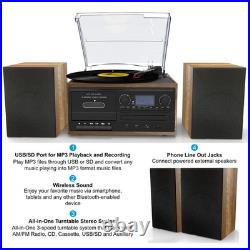 Boytone BT-58W, Bluetooth Classic Style Record Player Turntable AM/FM, CD Player