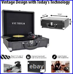 Classic Bluetooth Suitcase Record Player 3-Speed Turntable, Built-in Speakers Classic Bluetooth Suitcase Record Player 3-Speed Turntable, Built-in Speakers