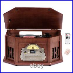 Classic Wood Turntable 10 in 1 Bluetooth Tape Vinyl Record Player With 3 Speed