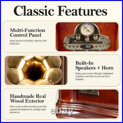 ClearClick All-in-One Retro Record Player Turntable Horn, Real Wooden Exterior