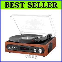Compact Bluetooth Record Player 3-Speed Turntable with FM Radio & Dust Cover Compact Bluetooth Record Player 3-Speed Turntable with FM Radio & Dust Cover