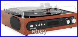 Compact Bluetooth Record Player 3-Speed Turntable with FM Radio & Dust Cover Compact Bluetooth Record Player 3-Speed Turntable with FM Radio & Dust Cover