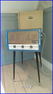 Dansette Conquest Auto Record Player In Blue With Legs Fully Refurbished