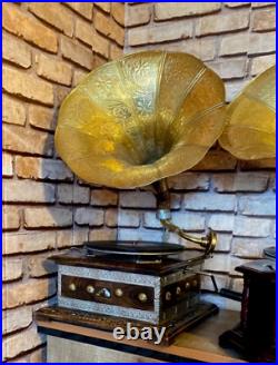 Decor Gramophone Wooden, Brass Gramophone phonograph record player turntable New
