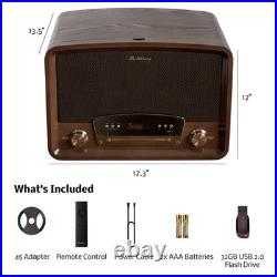 Electrohome Vinyl Record Player, Bluetooth Radio CD Vinyl to MP3, 32GB USB Drive