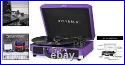 Elegant Purple Glitter Portable Vinyl Record Player with Bluetooth and Speakers