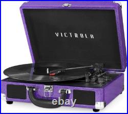 Elegant Purple Glitter Portable Vinyl Record Player with Bluetooth and Speakers